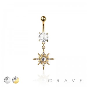 316L SURGICAL STEEL MULTI CZ STARBURST BELLY BUTTON NAVEL RING 